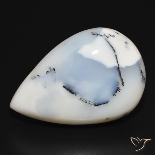 39.34ct Naturale bianco con nero Agata dendritica, Forma a pera, Opaco
