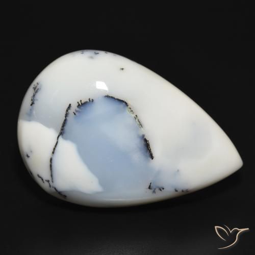 Agata dendritica bianco con nero naturale da 39.34 ct, Forma a pera, Opaco
