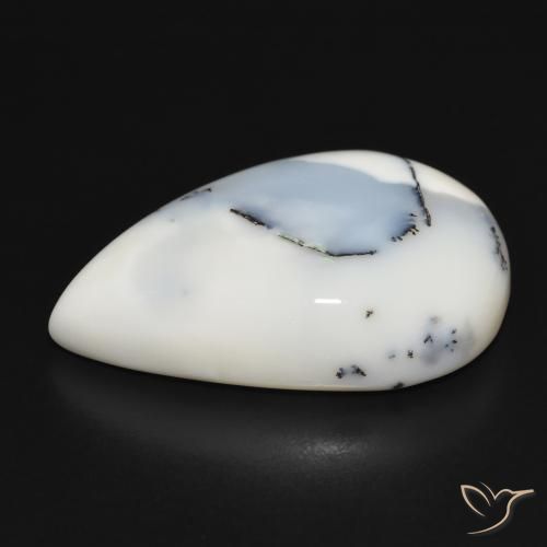 Agata dendritica bianco con nero naturale da 39.34 ct, Forma a pera, Opaco