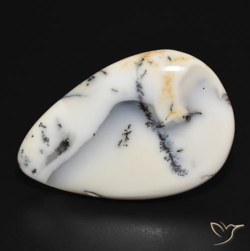 29.77ct Naturale bianco con nero Agata dendritica, Forma a pera, Opaco