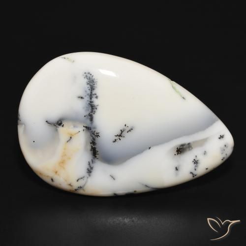 Agata dendritica bianco con nero naturale da 29.77 ct, Forma a pera, Opaco