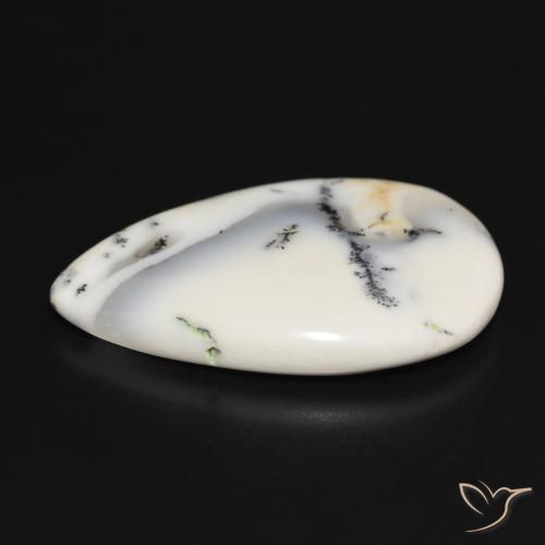 Agata dendritica bianco con nero naturale da 29.77 ct, Forma a pera, Opaco