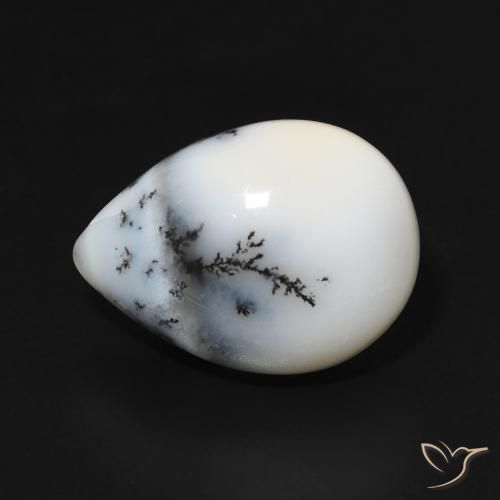 4.99ct Naturale bianco con nero Agata dendritica, Forma a pera, Opaco