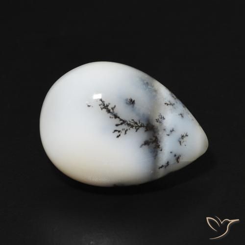 Agata dendritica bianco con nero naturale da 4.99 ct, Forma a pera, Opaco