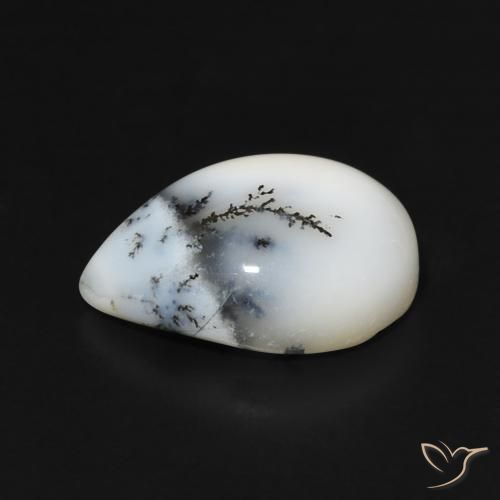 Agata dendritica bianco con nero naturale da 4.99 ct, Forma a pera, Opaco