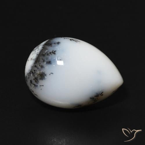 Agata dendritica bianco con nero naturale da 5.58 ct, Forma a pera, Opaco