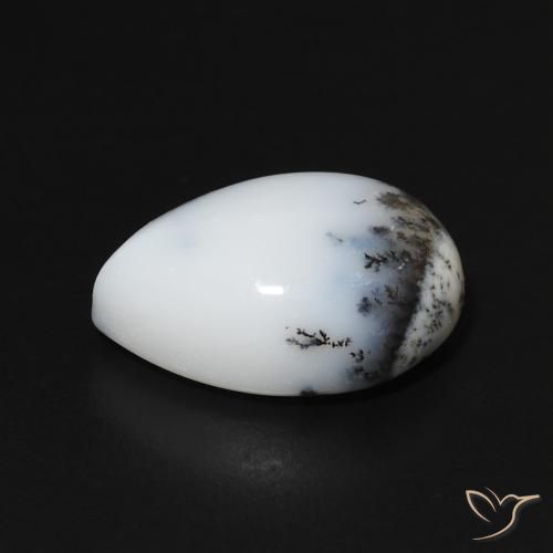 Agata dendritica bianco con nero naturale da 5.58 ct, Forma a pera, Opaco