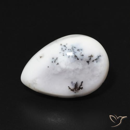 3.71ct Naturale bianco con nero Agata dendritica, Forma a pera, Opaco