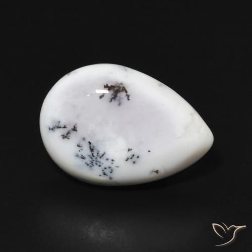 Agata dendritica bianco con nero naturale da 3.71 ct, Forma a pera, Opaco
