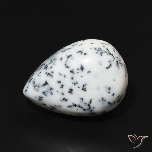 4.41ct Naturale bianco con nero Agata dendritica, Forma a pera, Opaco