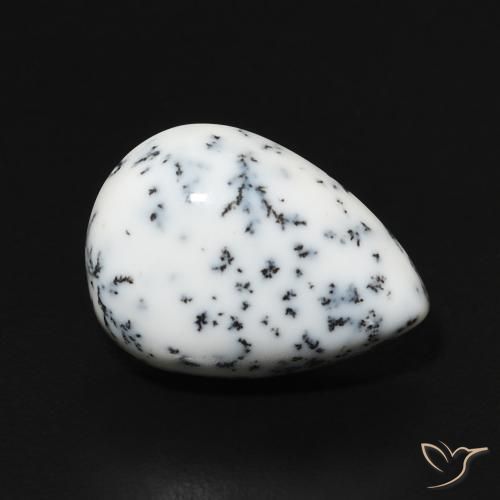 Agata dendritica bianco con nero naturale da 4.41 ct, Forma a pera, Opaco