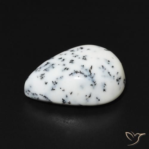 Agata dendritica bianco con nero naturale da 4.41 ct, Forma a pera, Opaco