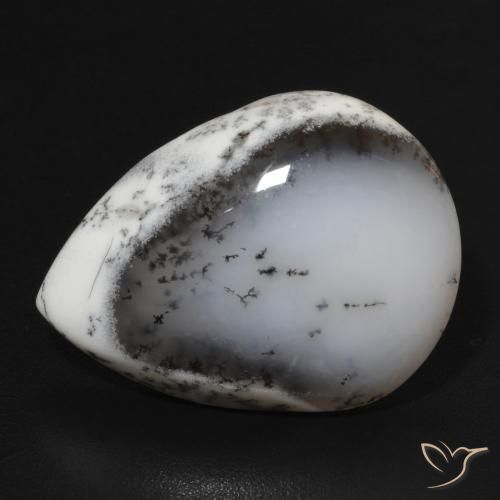 10.99ct Naturale bianco con nero Agata dendritica, Forma a pera, Opaco