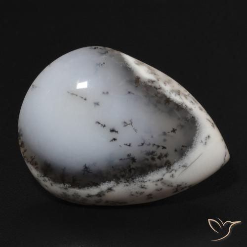 Agata dendritica bianco con nero naturale da 10.99 ct, Forma a pera, Opaco