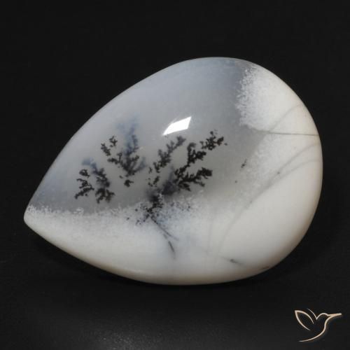 11.07ct Naturale bianco con nero Agata dendritica, Forma a pera, Opaco