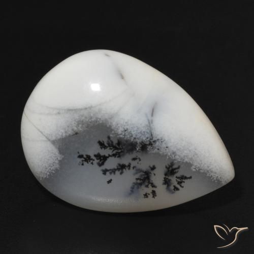 Agata dendritica bianco con nero naturale da 11.07 ct, Forma a pera, Opaco