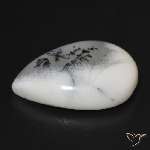 Agata dendritica bianco con nero naturale da 11.07 ct, Forma a pera, Opaco