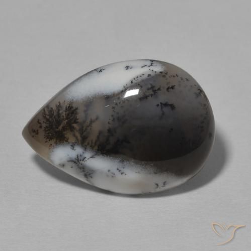 7.78ct Naturale bianco con nero Agata dendritica, Forma a pera, Opaco
