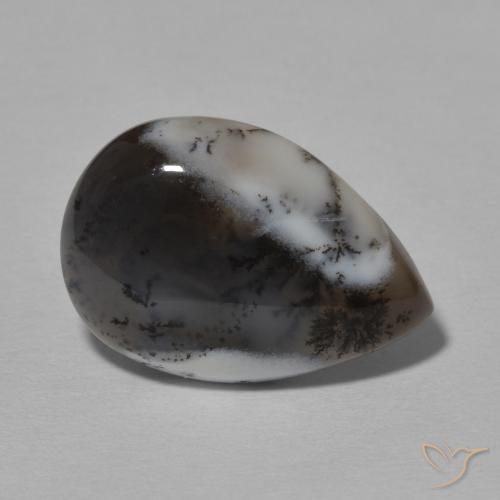 Agata dendritica bianco con nero naturale da 7.78 ct, Forma a pera, Opaco