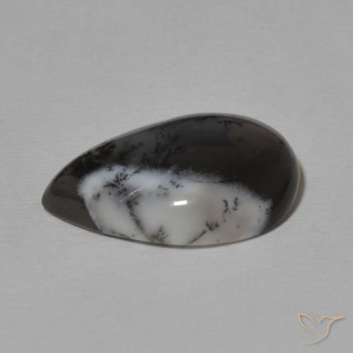 Agata dendritica bianco con nero naturale da 7.78 ct, Forma a pera, Opaco