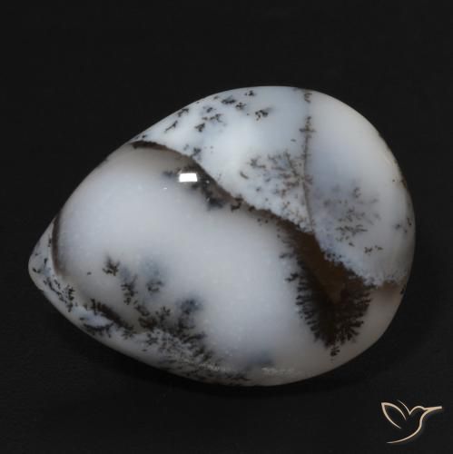 11.24ct Naturale bianco con nero Agata dendritica, Forma a pera, Opaco