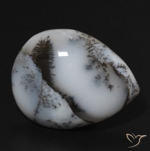 Agata dendritica bianco con nero naturale da 11.24 ct, Forma a pera, Opaco