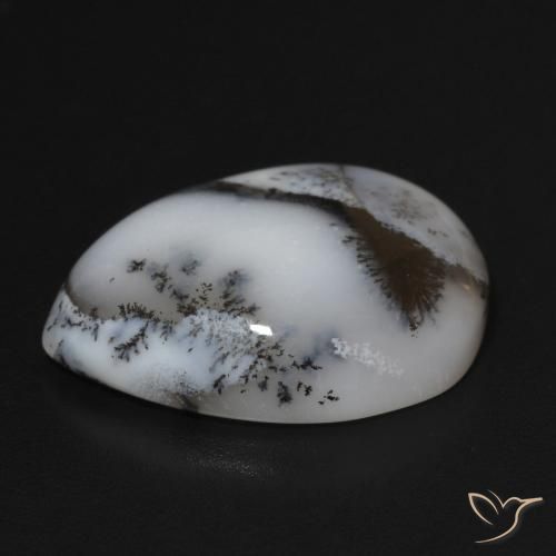 Agata dendritica bianco con nero naturale da 11.24 ct, Forma a pera, Opaco