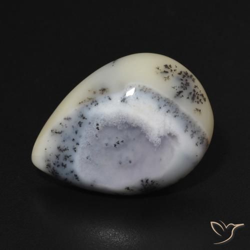 6.75ct Naturale bianco con nero Agata dendritica, Forma a pera, Opaco