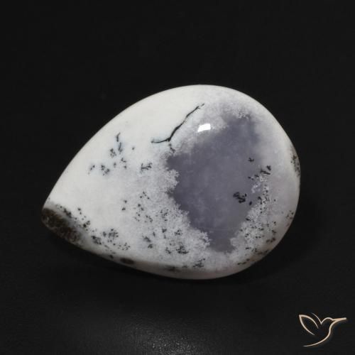 7.82ct Naturale bianco con nero Agata dendritica, Forma a pera, Opaco
