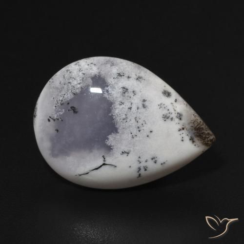 Agata dendritica bianco con nero naturale da 7.82 ct, Forma a pera, Opaco