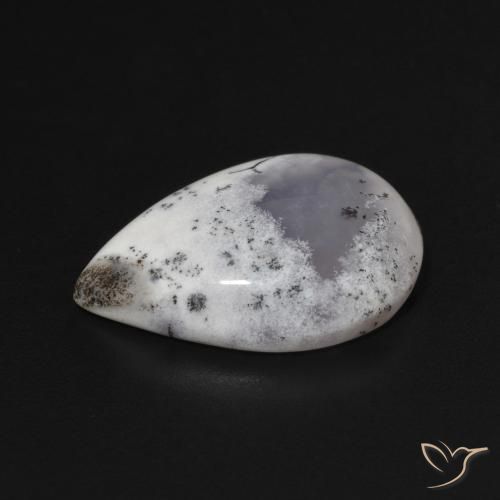 Agata dendritica bianco con nero naturale da 7.82 ct, Forma a pera, Opaco