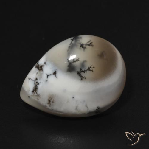 7.15ct Naturale bianco con nero Agata dendritica, Forma a pera, Opaco
