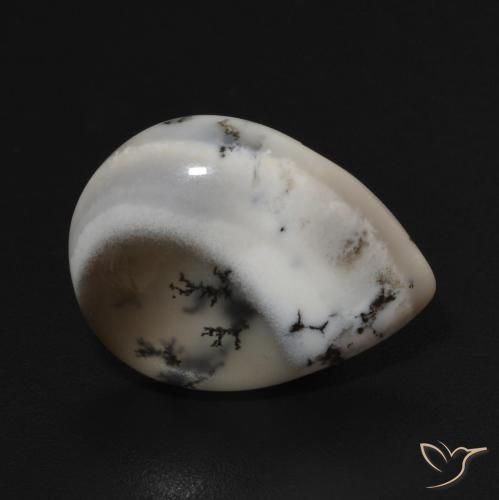 Agata dendritica bianco con nero naturale da 7.15 ct, Forma a pera, Opaco