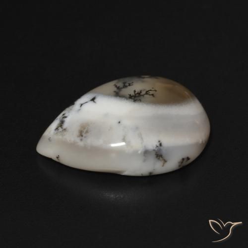 Agata dendritica bianco con nero naturale da 7.15 ct, Forma a pera, Opaco