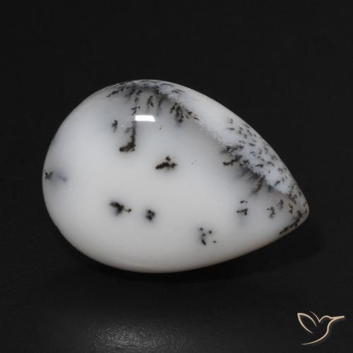 9.52ct Naturale bianco con nero Agata dendritica, Forma a pera, Opaco