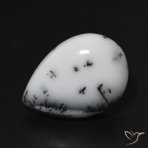 Agata dendritica bianco con nero naturale da 9.52 ct, Forma a pera, Opaco
