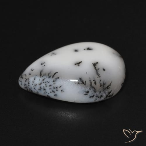 Agata dendritica bianco con nero naturale da 9.52 ct, Forma a pera, Opaco