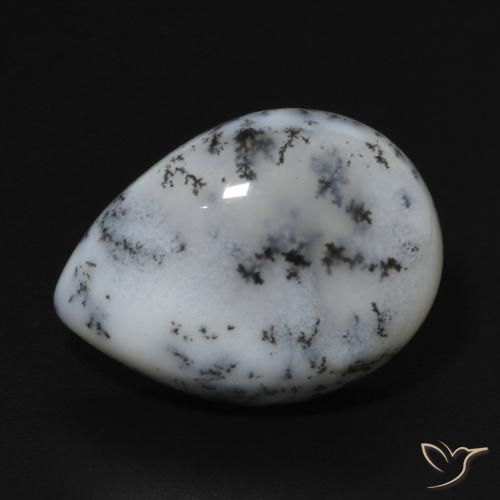 6.84ct Naturale bianco con nero Agata dendritica, Forma a pera, Opaco