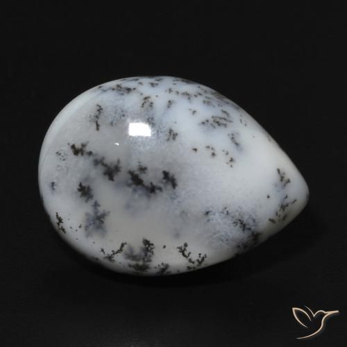 Agata dendritica bianco con nero naturale da 6.84 ct, Forma a pera, Opaco