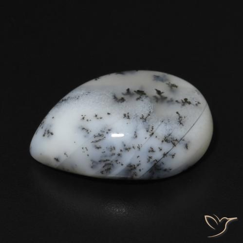 Agata dendritica bianco con nero naturale da 6.84 ct, Forma a pera, Opaco