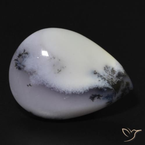 11.82ct Naturale bianco con nero Agata dendritica, Forma a pera, Opaco