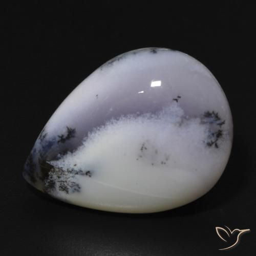 Agata dendritica bianco con nero naturale da 11.82 ct, Forma a pera, Opaco