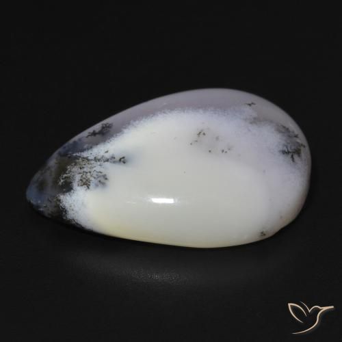 Agata dendritica bianco con nero naturale da 11.82 ct, Forma a pera, Opaco