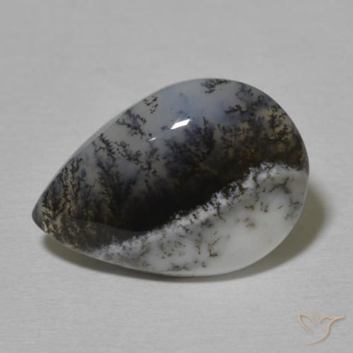 5.41ct Naturale bianco con nero Agata dendritica, Forma a pera, Opaco