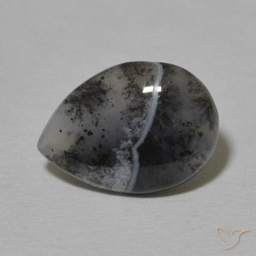 3.76ct Naturale bianco con nero Agata dendritica, Forma a pera, Opaco