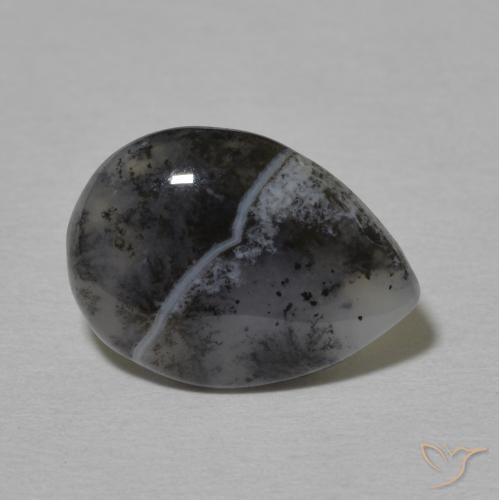 Agata dendritica bianco con nero naturale da 3.76 ct, Forma a pera, Opaco