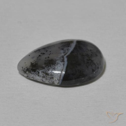 Agata dendritica bianco con nero naturale da 3.76 ct, Forma a pera, Opaco