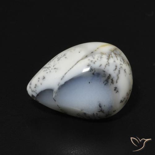3.22ct Naturale bianco con nero Agata dendritica, Forma a pera, Opaco