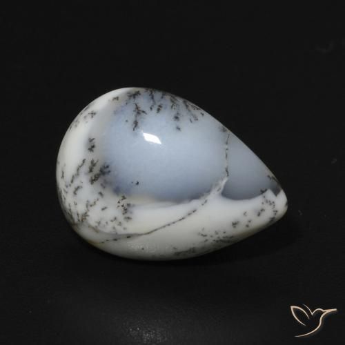 Agata dendritica bianco con nero naturale da 3.22 ct, Forma a pera, Opaco