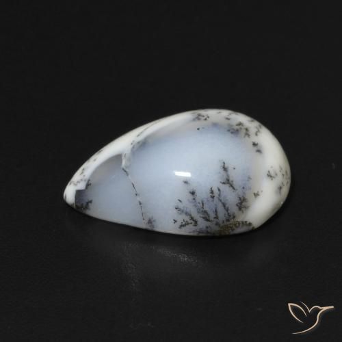 Agata dendritica bianco con nero naturale da 3.22 ct, Forma a pera, Opaco